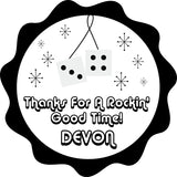 black white retro dice birthday sticker with hanging dice