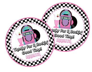 1950's Sock Hop Retro Birthday Party Stickers Or Favor Tags