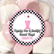 1950s milkshake party favor sticker with checkerboard border