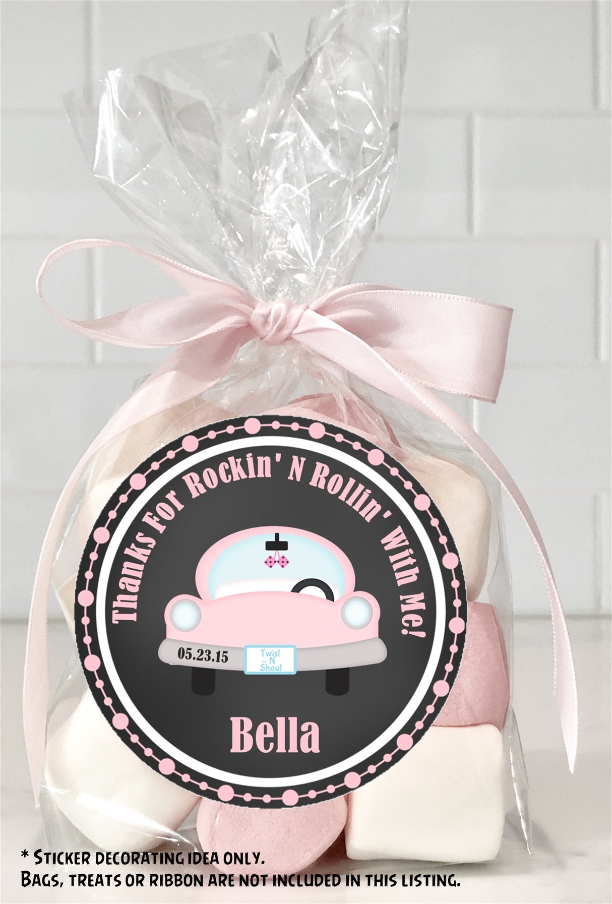 1950s party favor label with classic car