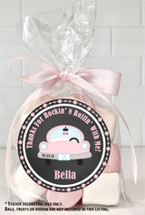 1950s party favor label with classic car
