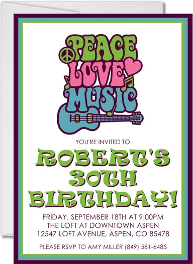 1970's Hippie Birthday Party Invitations
