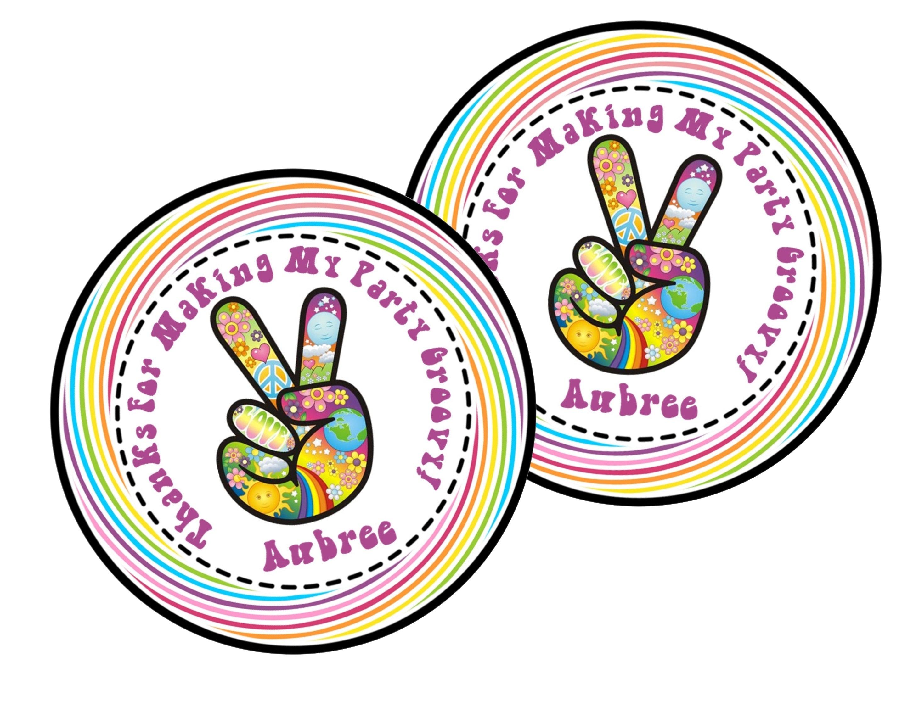 1970's Hippie Birthday Party Stickers Or Favor Tags