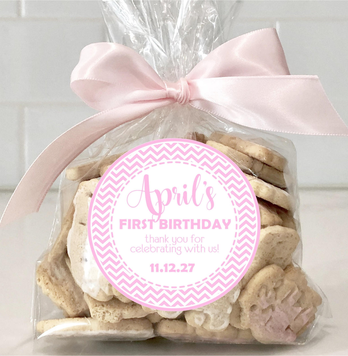 Pink Chevron Birthday Stickers – Thank You for Celebrating with Me