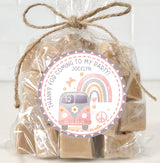 70s flower power van party sticker custom name