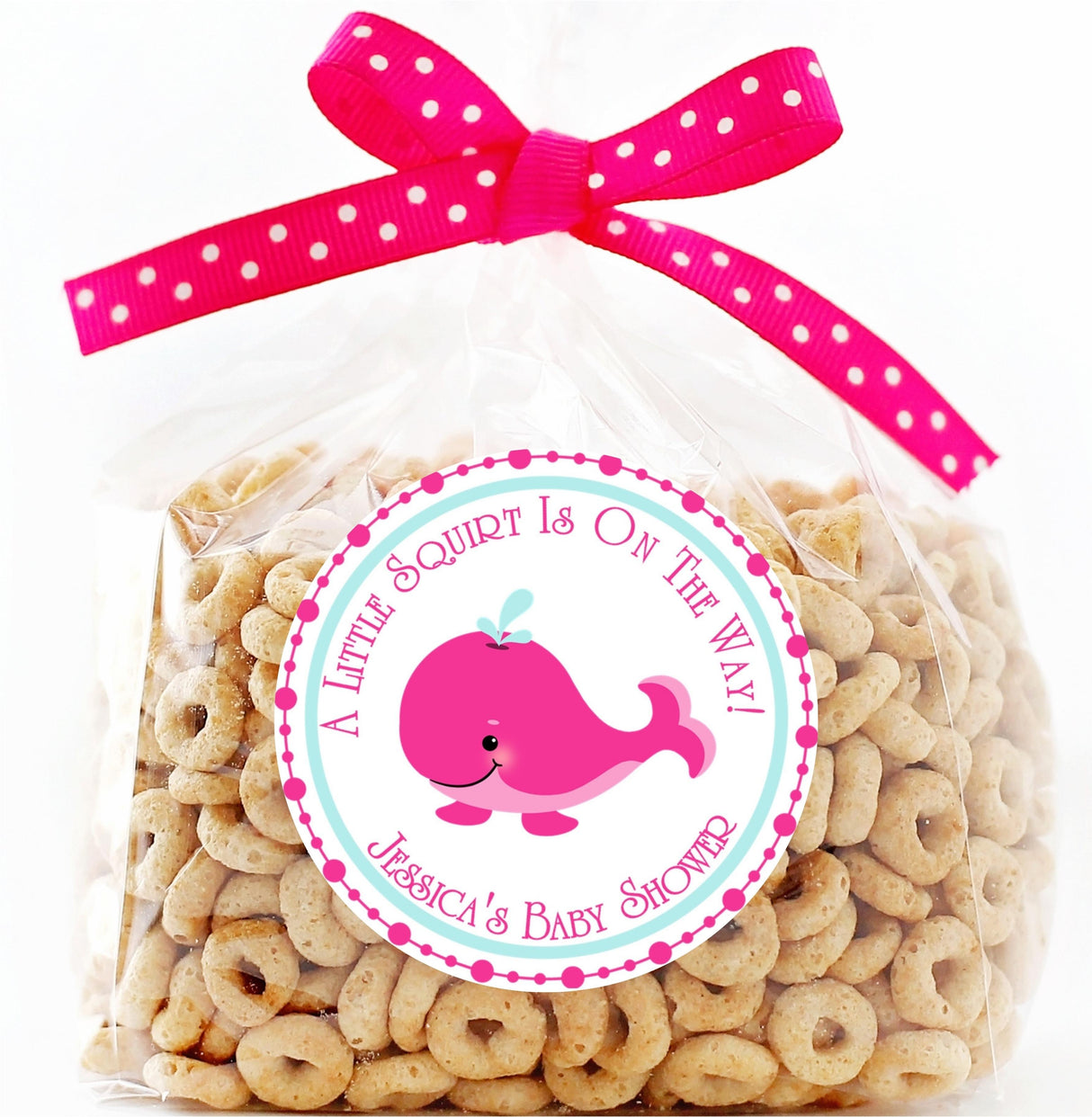 A Little Squirt whale sticker for girl baby shower