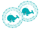A little squirt whale favor label