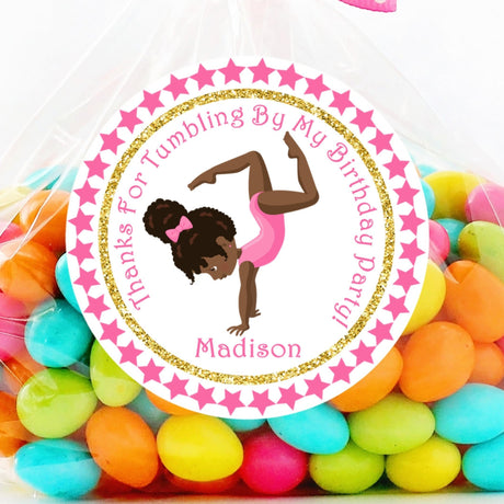 African American gymnast handstand pink birthday sticker