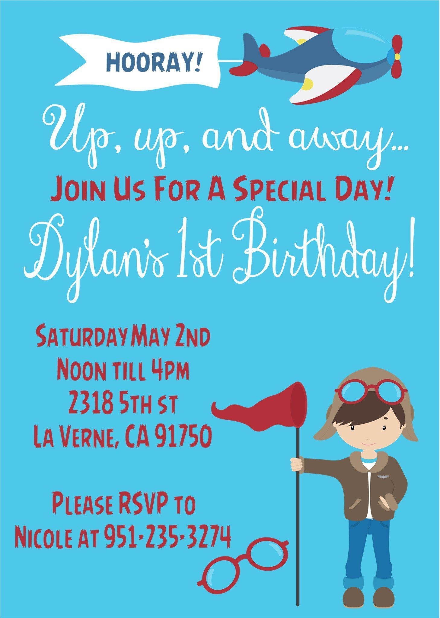 Airplane 1st Birthday Party Invitations