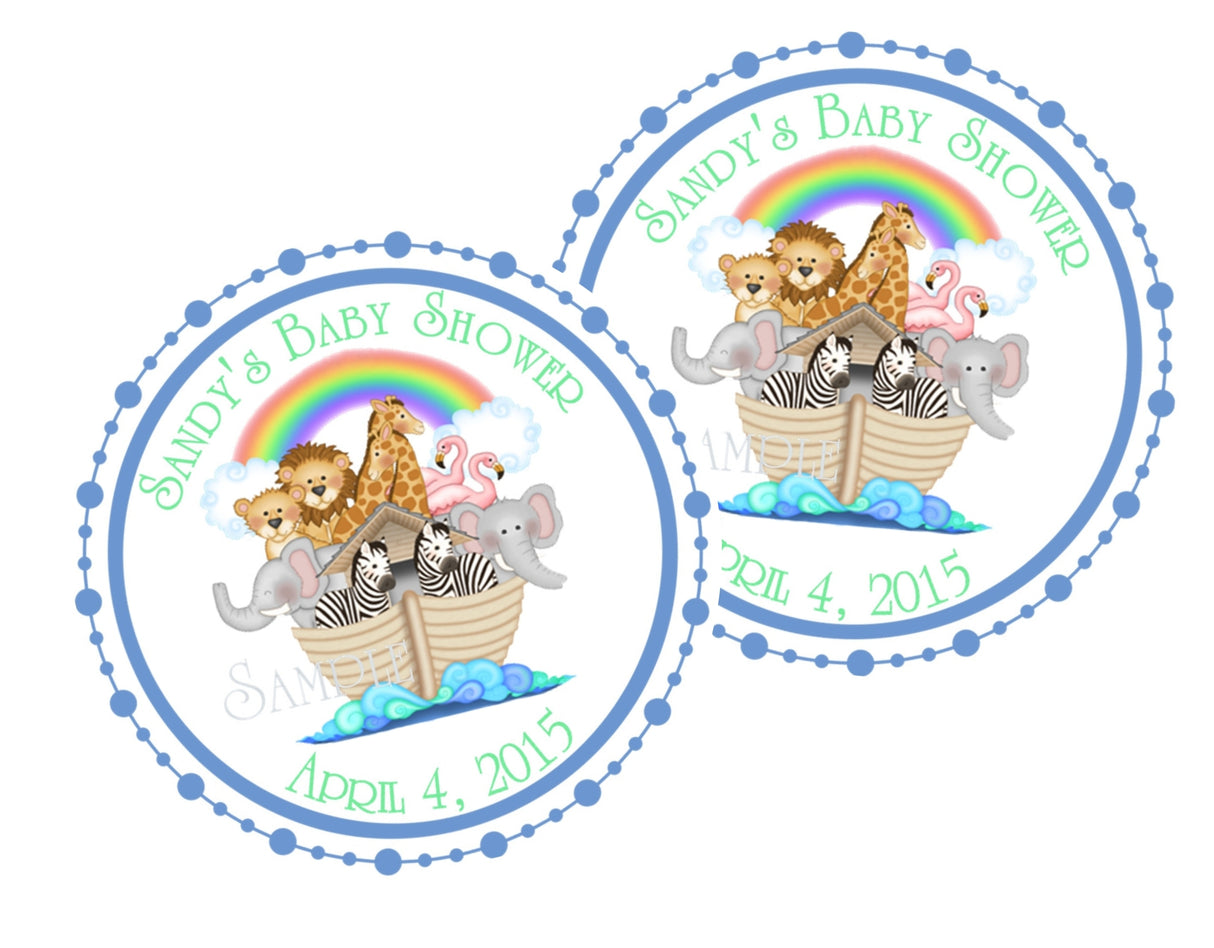 Animal pair ark baby shower favor label