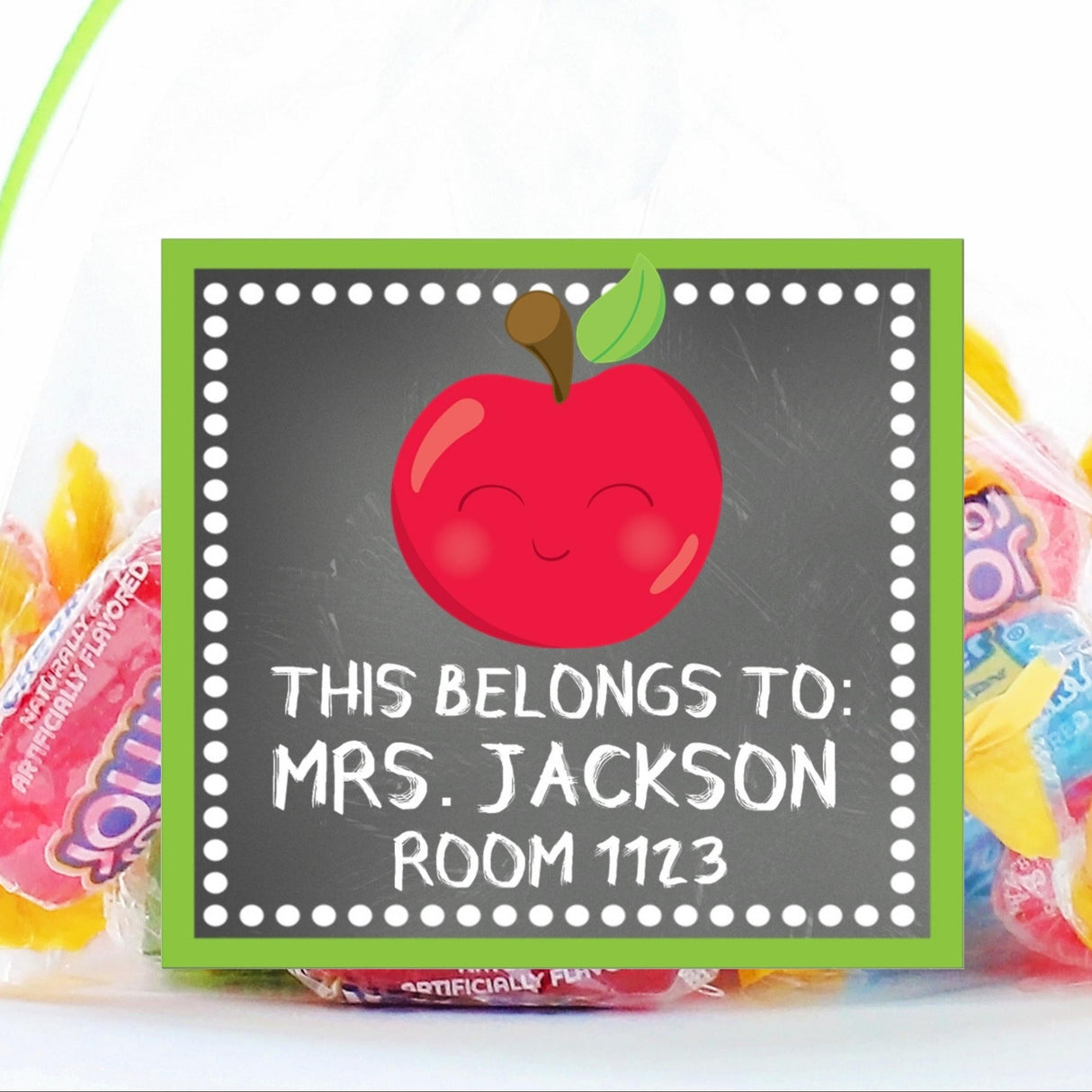 Apple square back to school name labels with personalized name