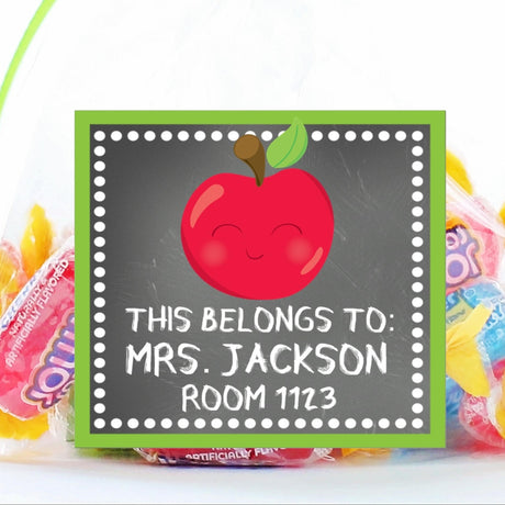 Apple square back to school name labels with personalized name