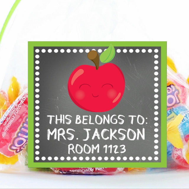 Apple square back to school name labels with personalized name