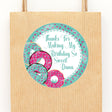 Aqua and hot pink donut birthday sticker with personalized name