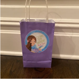 Aqua and lavender under-the-sea party favor label with mermaid illustration