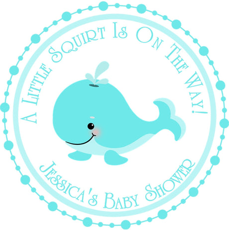 Aqua blue whale baby shower stickers
