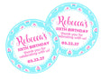 Aqua cupcake birthday sticker with pink polka-dot cupcakes