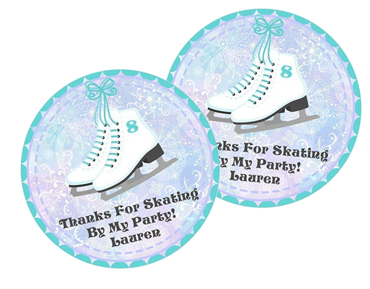 Aqua ice skating birthday sticker with personalized name
