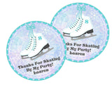 Aqua ice skating birthday sticker with personalized name