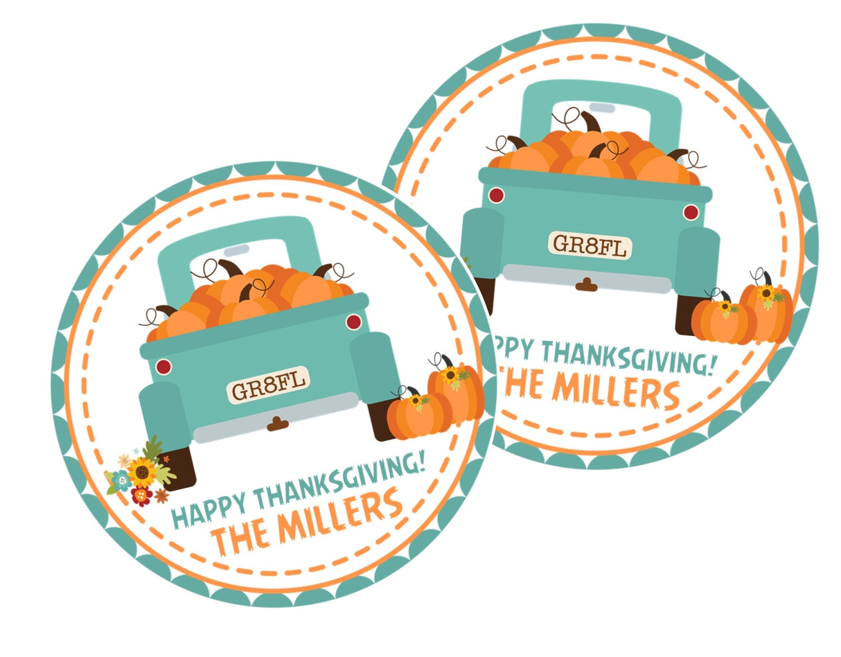 Aqua pumpkin truck Thanksgiving sticker with soft harvest colors