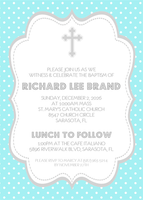 Aqua religious invitation for baptism christening or confirmation