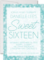 Aqua sweet 16 birthday invitations glitter bokeh design