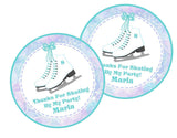 Aqua winter ice skating party favor sticker