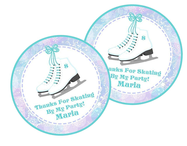 Aqua winter ice skating party favor sticker