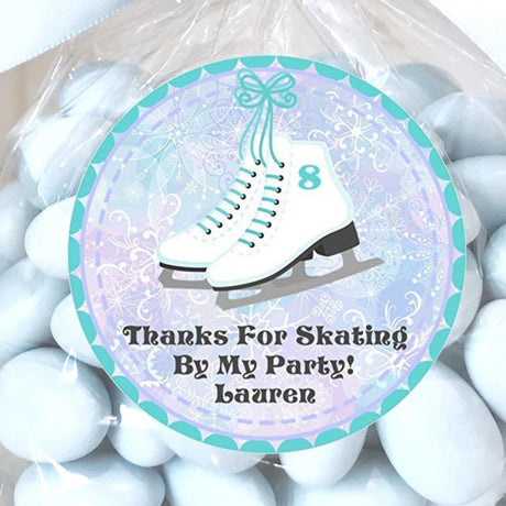 Aqua winter skating party favor label