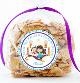 Arabian Nights birthday sticker with teal and purple border