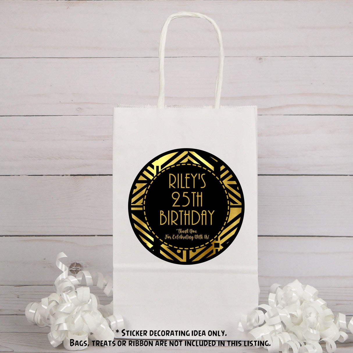 Art deco black and gold birthday sticker with vintage design