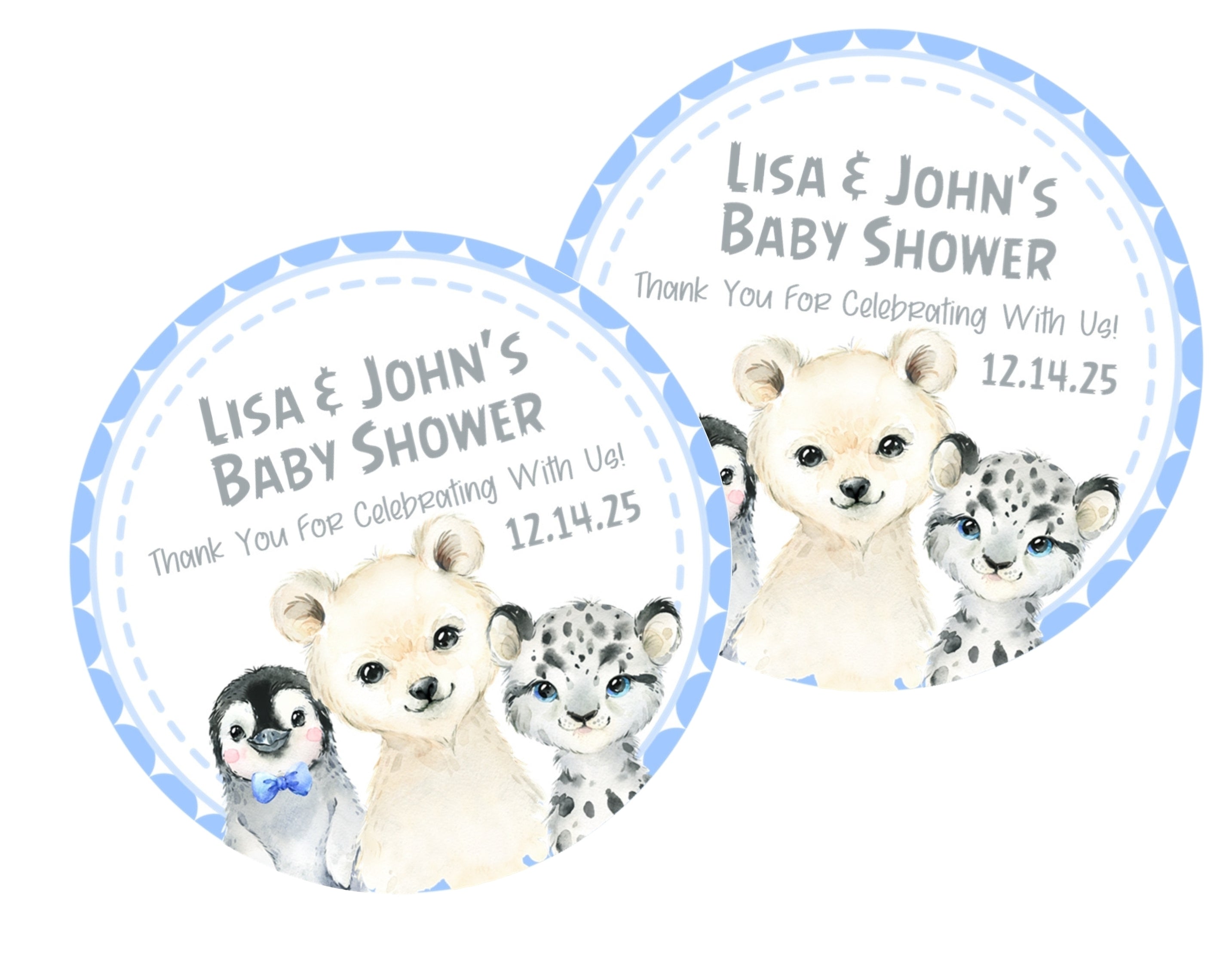 Boys Blue Arctic Animals Baby Shower Stickers Or Favor Tags