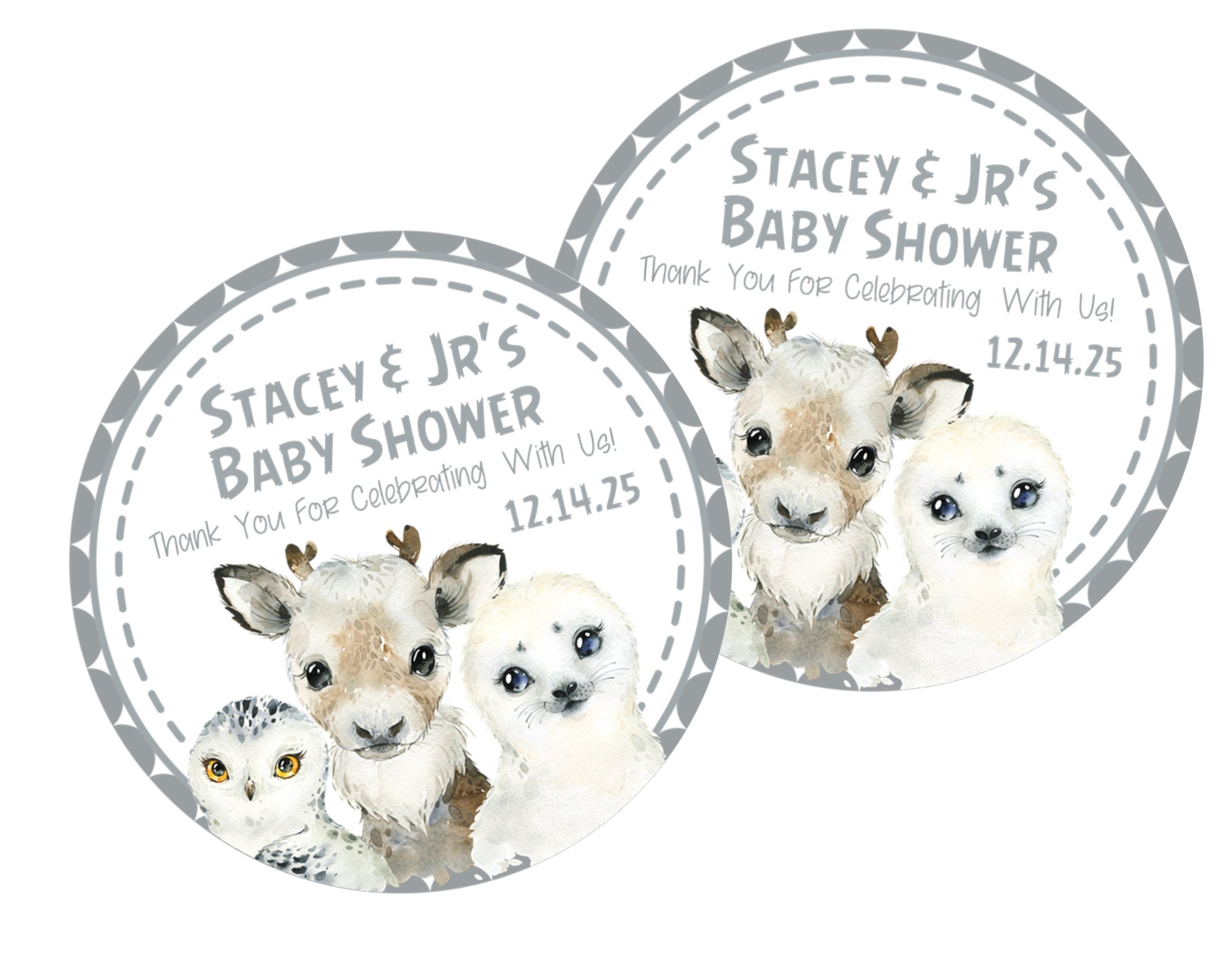Gender Neutral Arctic Animals Baby Shower Stickers Or Favor Tags