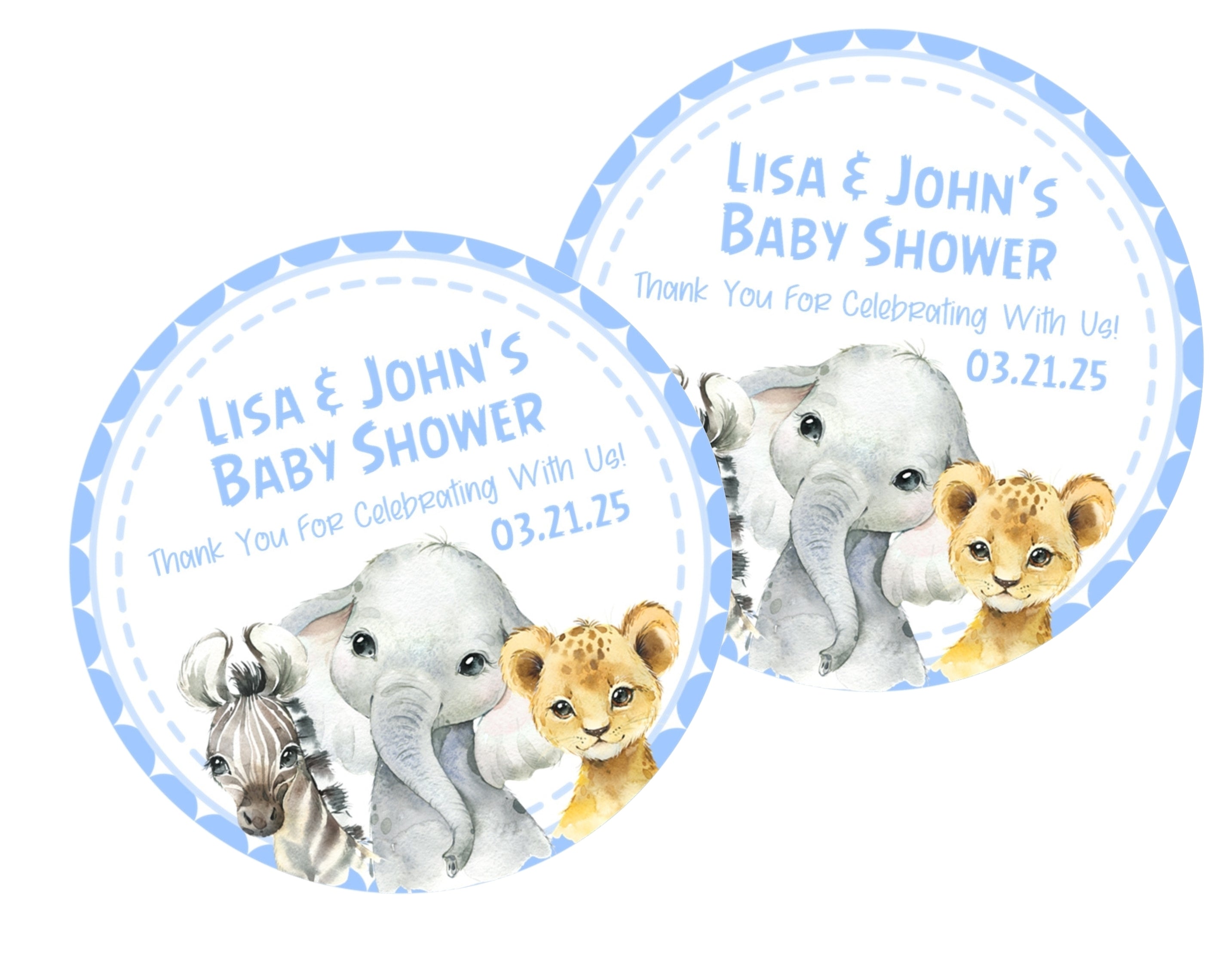 Boys Safari Animals Baby Shower Stickers Or Favor Tags