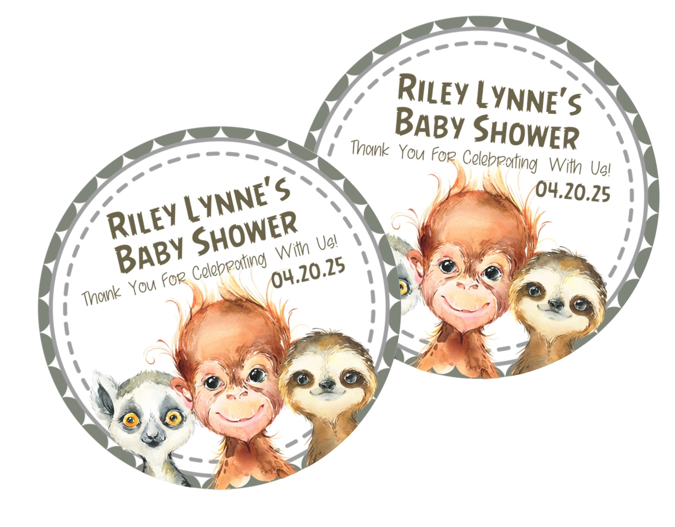Rainforest Animals Baby Shower Stickers Or Favor Tags