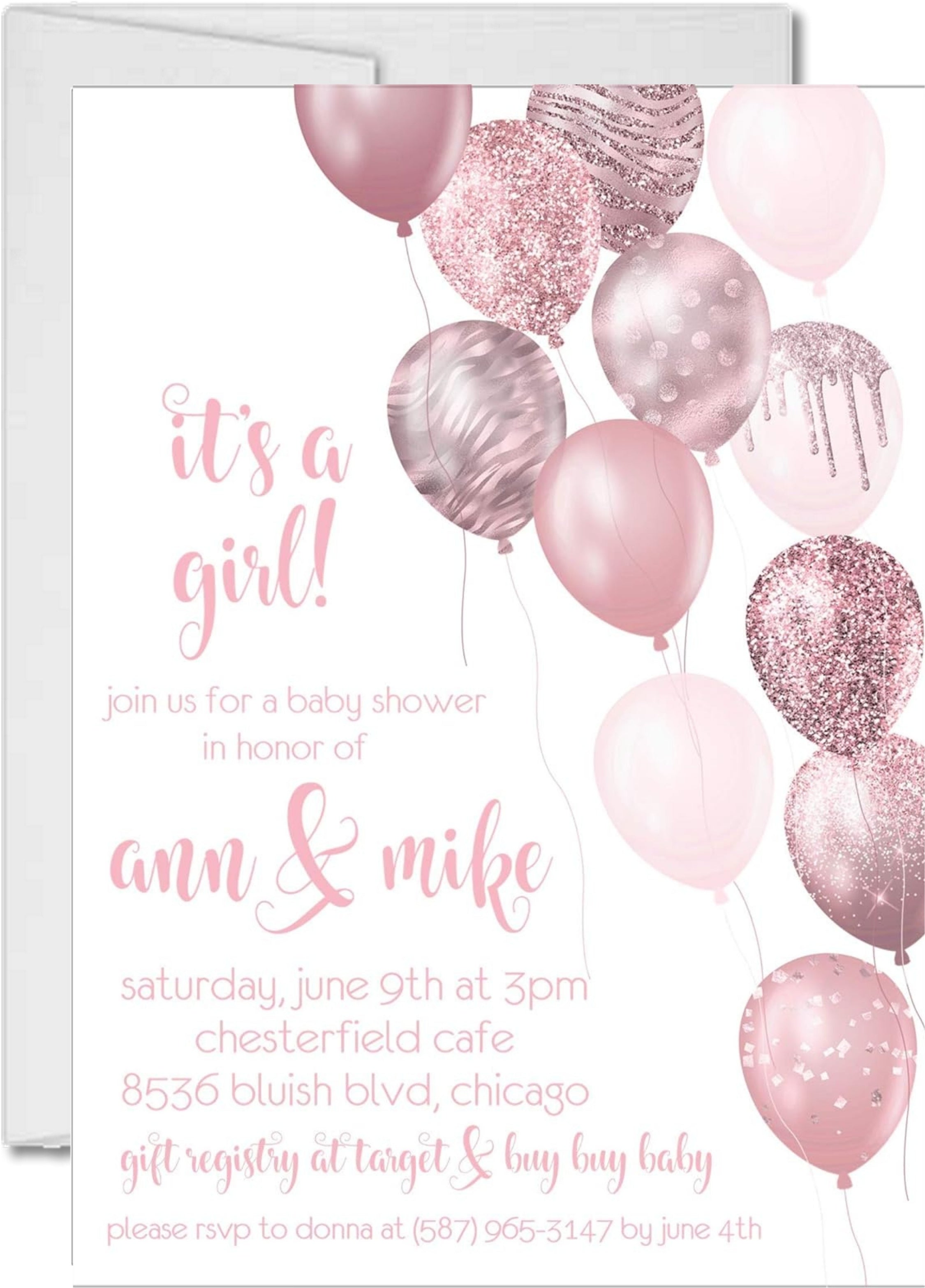 Rose Gold Balloon Baby Shower Invitations