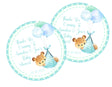 Personalized blue teddy bear baby shower sticker