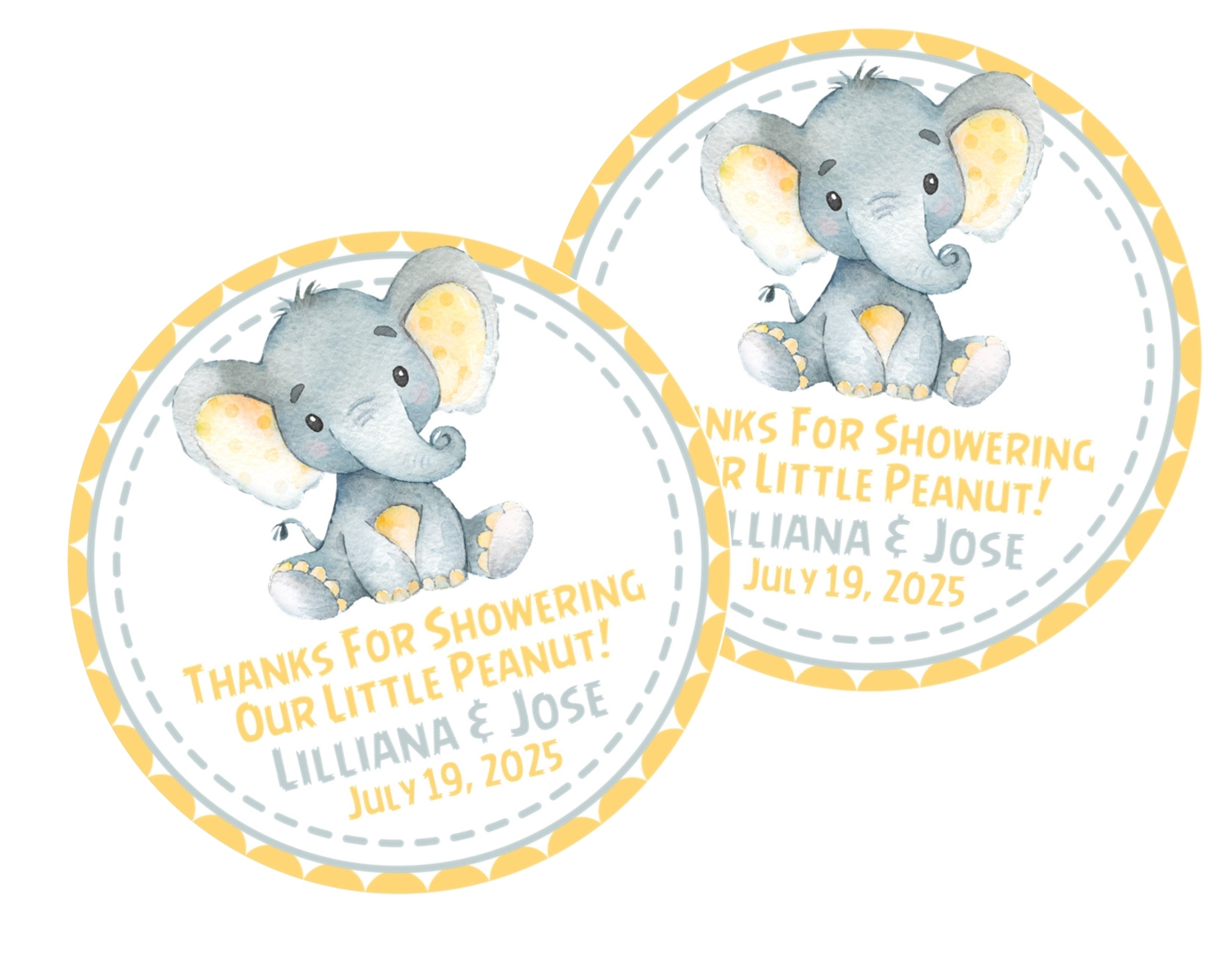 Yellow Safari Elephant Baby Shower Stickers Or Favor Tags