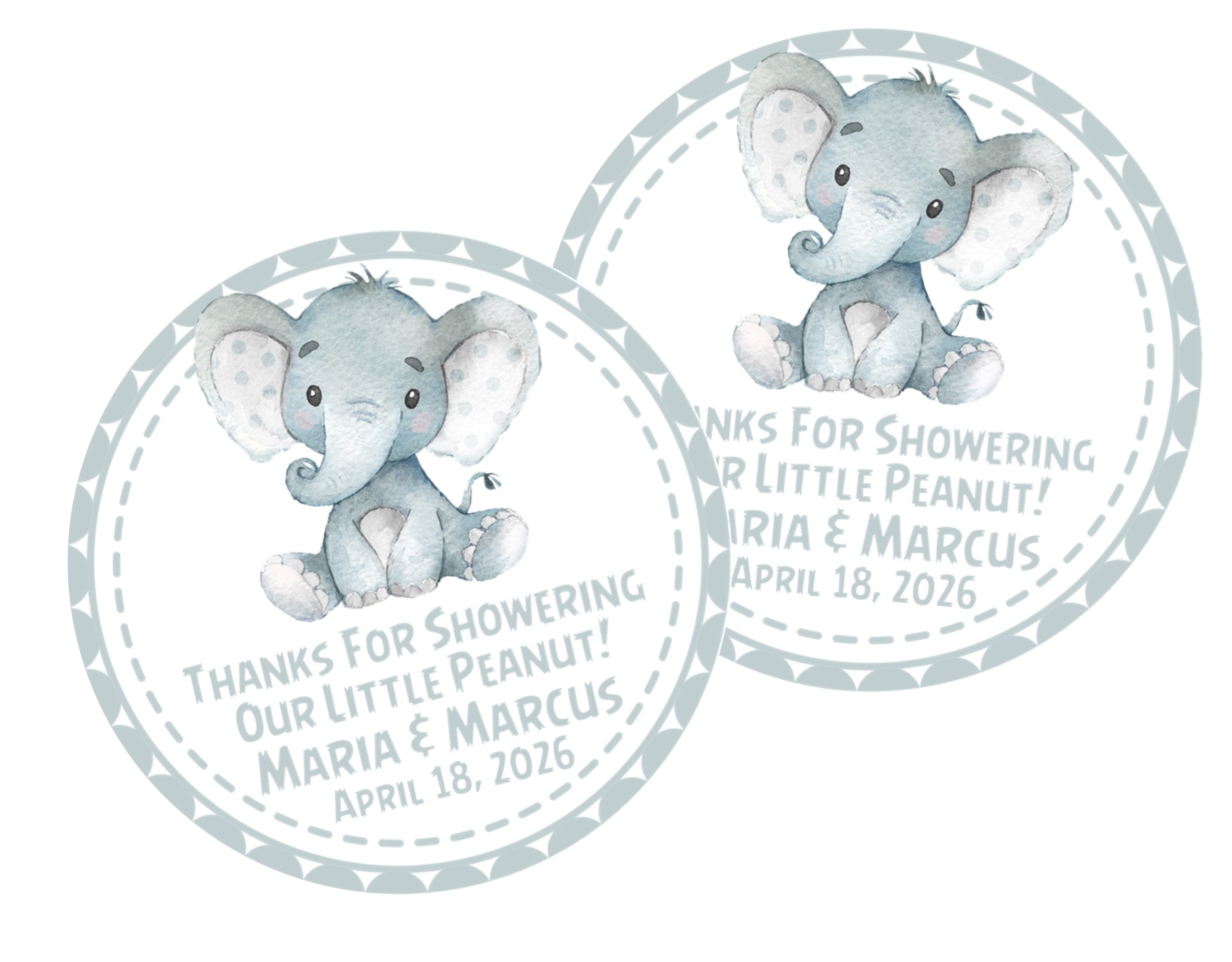 Grey Safari Elephant Baby Shower Stickers Or Favor Tags