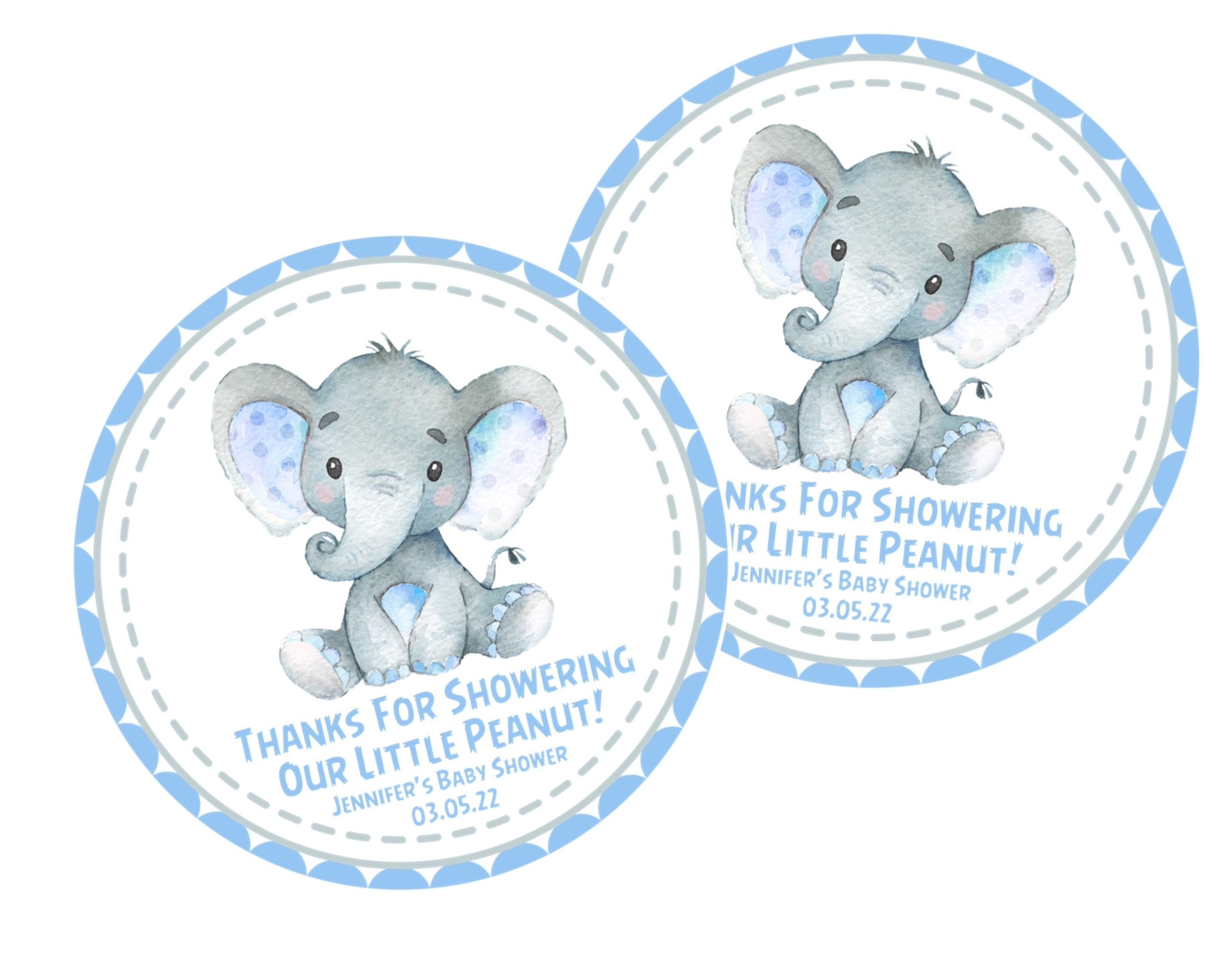 Blue Elephant Baby Shower Stickers Or Favor Tags