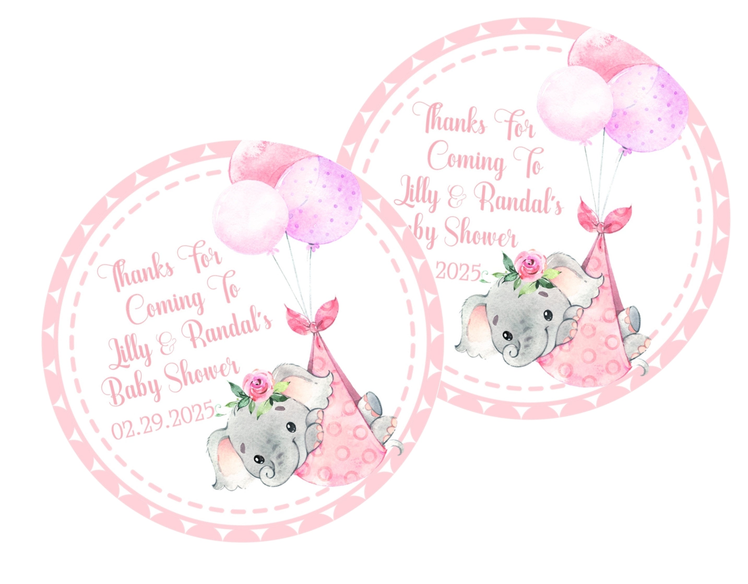 Pink Safari Elephant Baby Shower Stickers Or Favor Tags