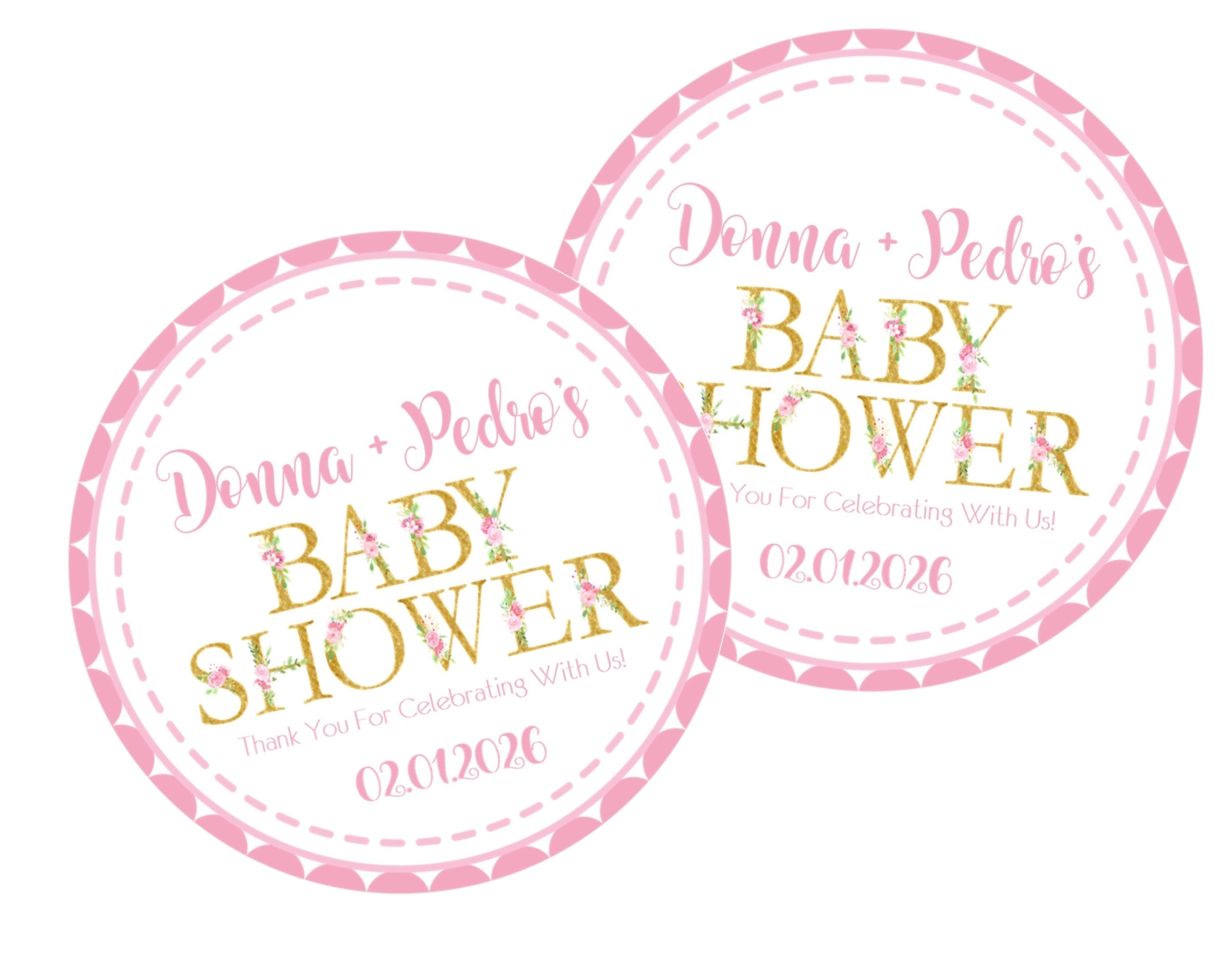 Pink & Gold Baby Shower Stickers Or Favor Tags