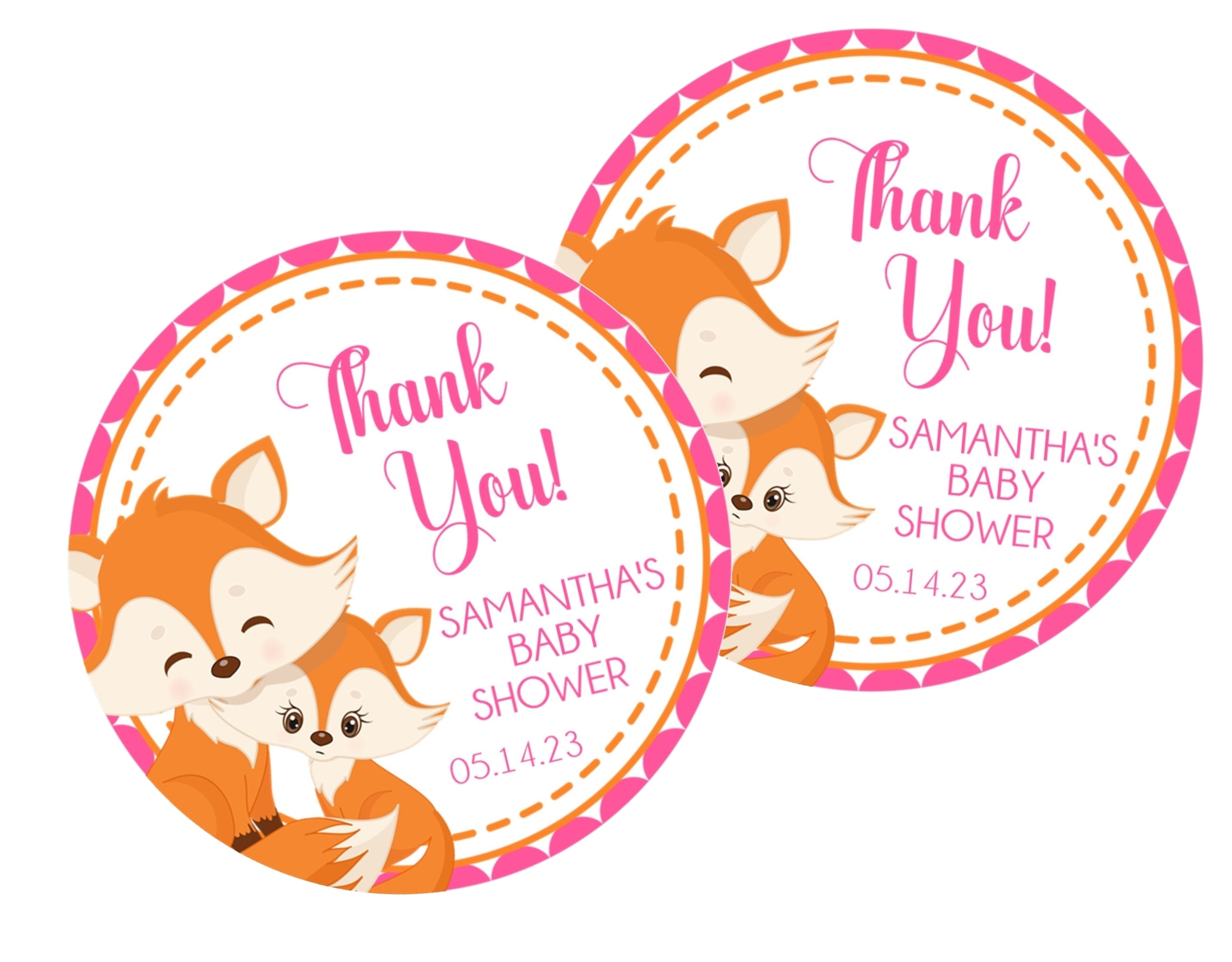 Girls Woodland Fox Baby Shower Stickers Or Favor Tags