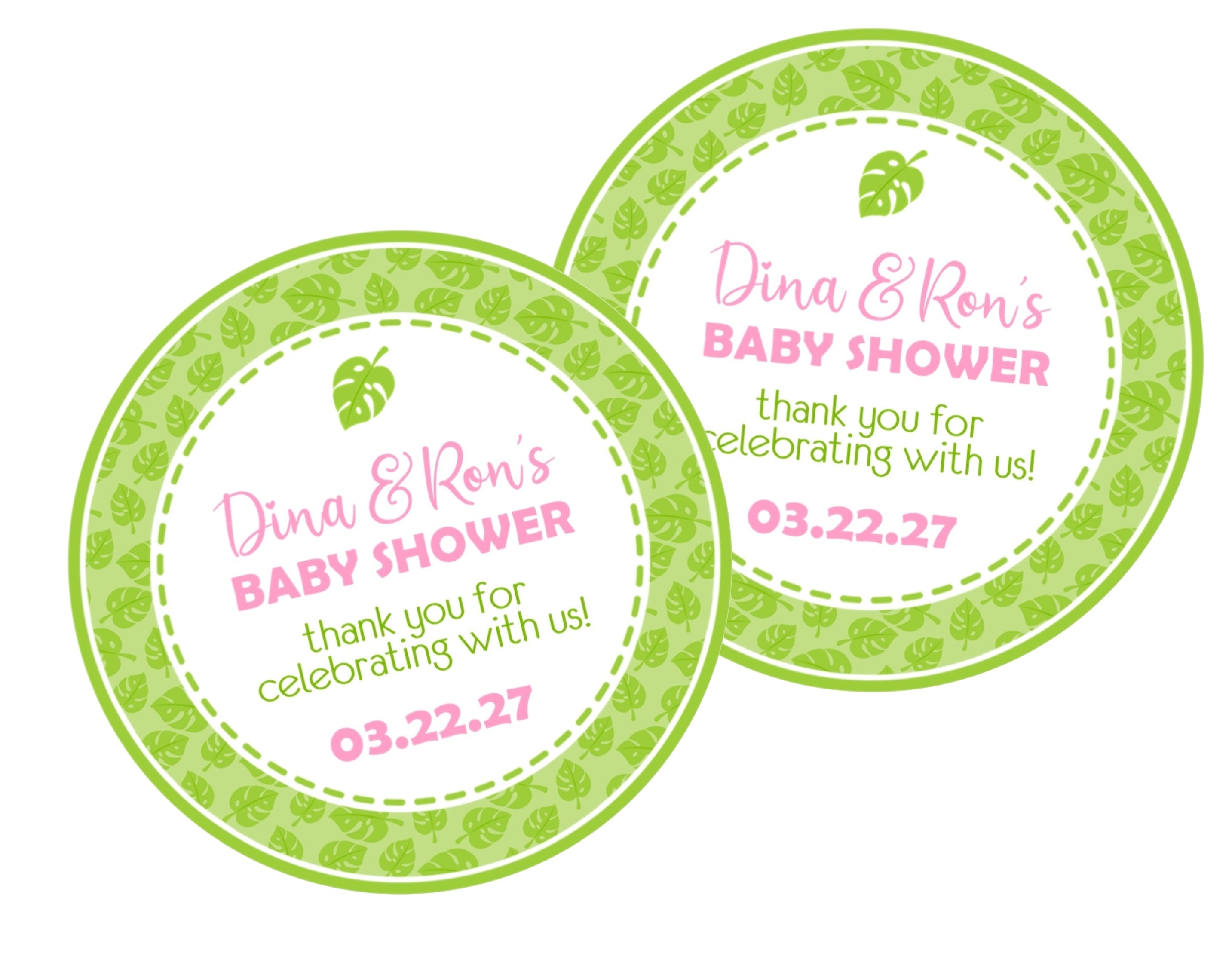 Girls Tropical Leaf Baby Shower Stickers Or Favor Tags