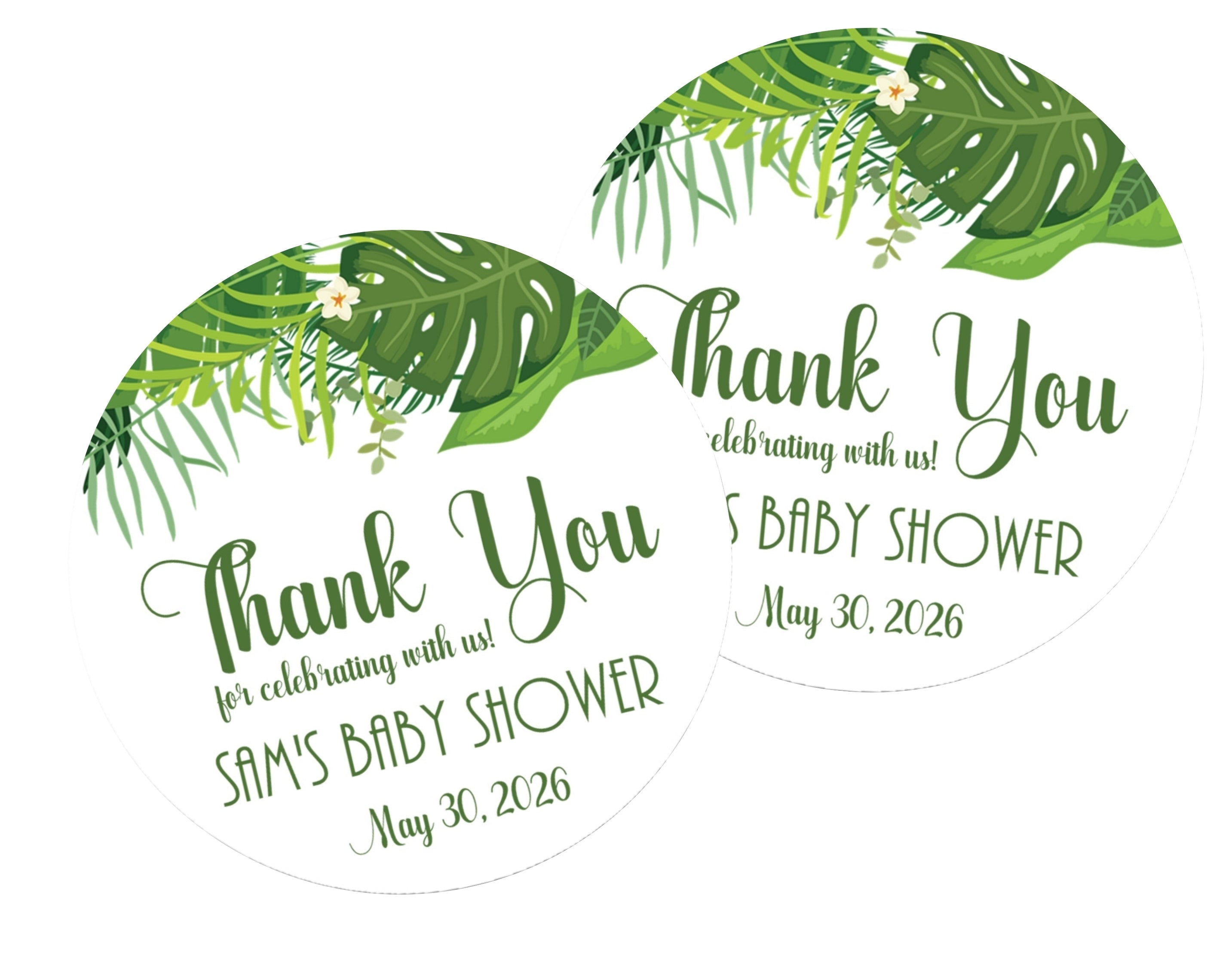Tropical Leaf Baby Shower Stickers Or Favor Tags