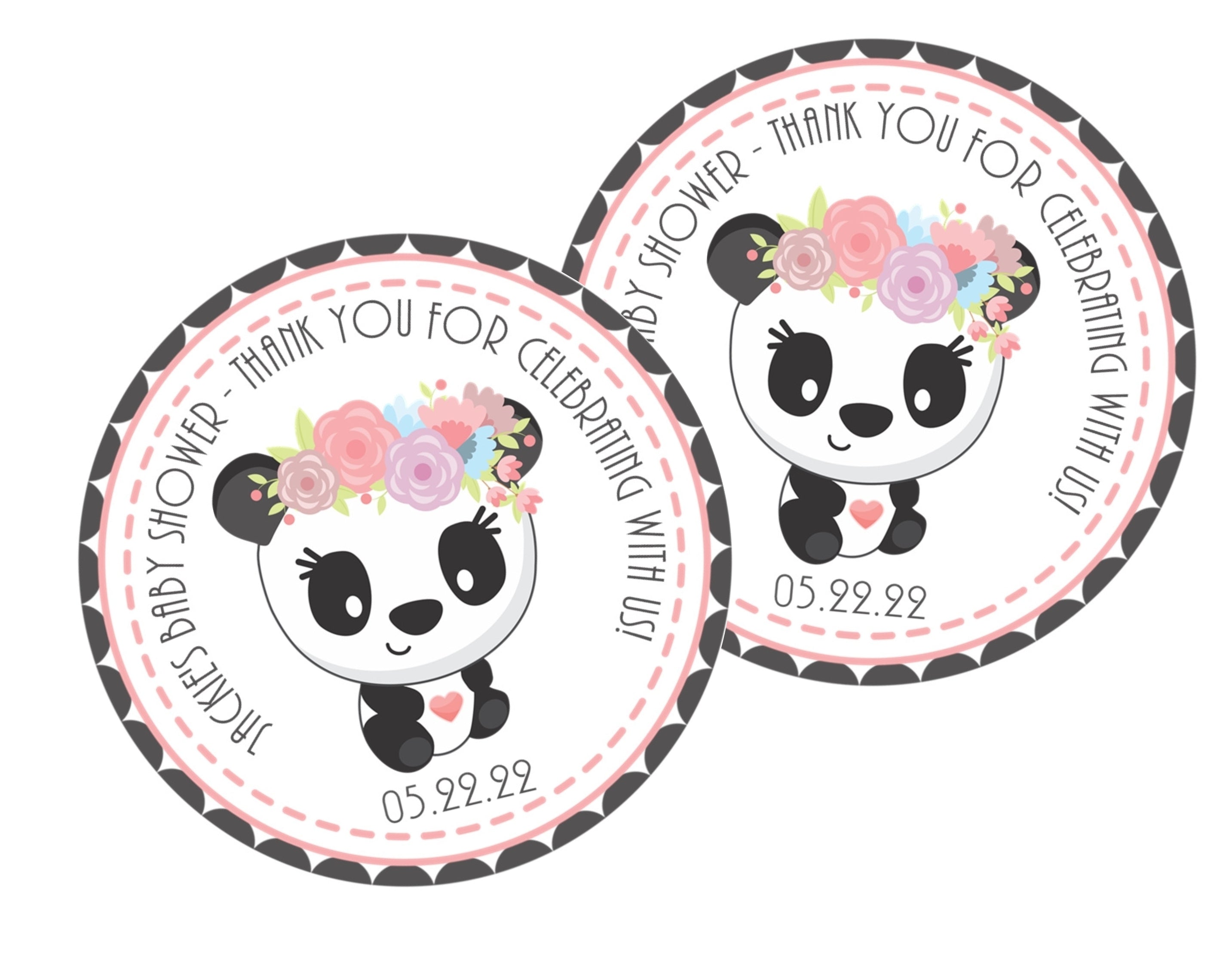 Girls Pink Panda Baby Shower Stickers