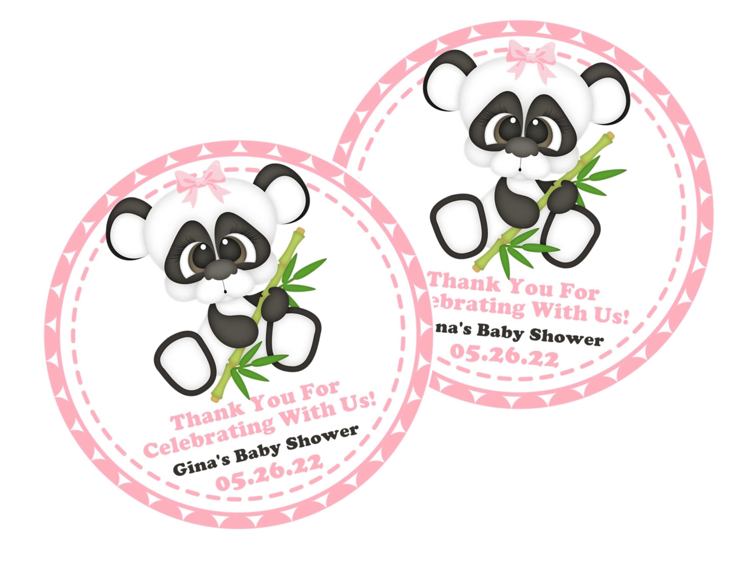 Girls Panda Baby Shower Stickers Or Favor Tags