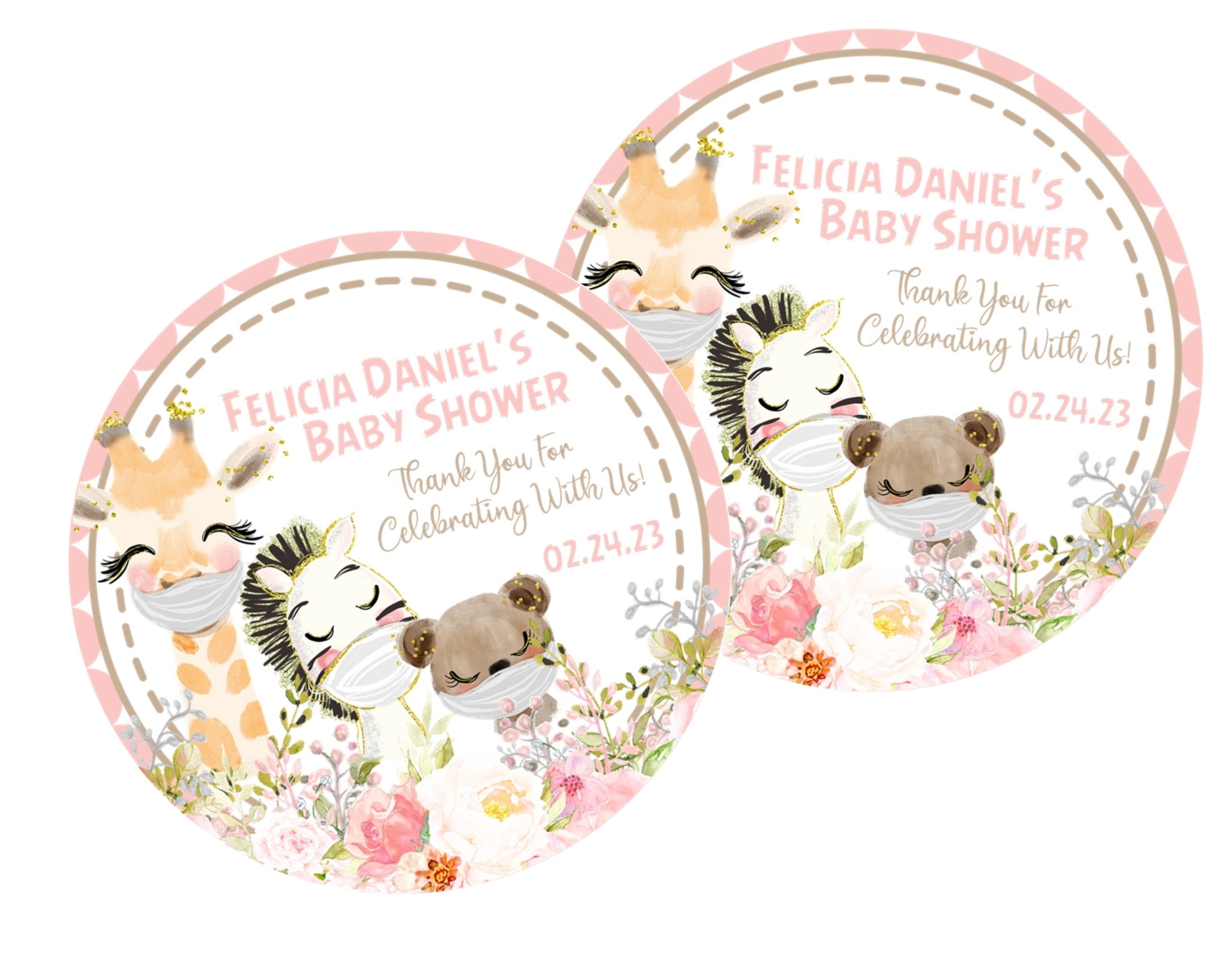 Girls Safari Animals Baby Shower Stickers