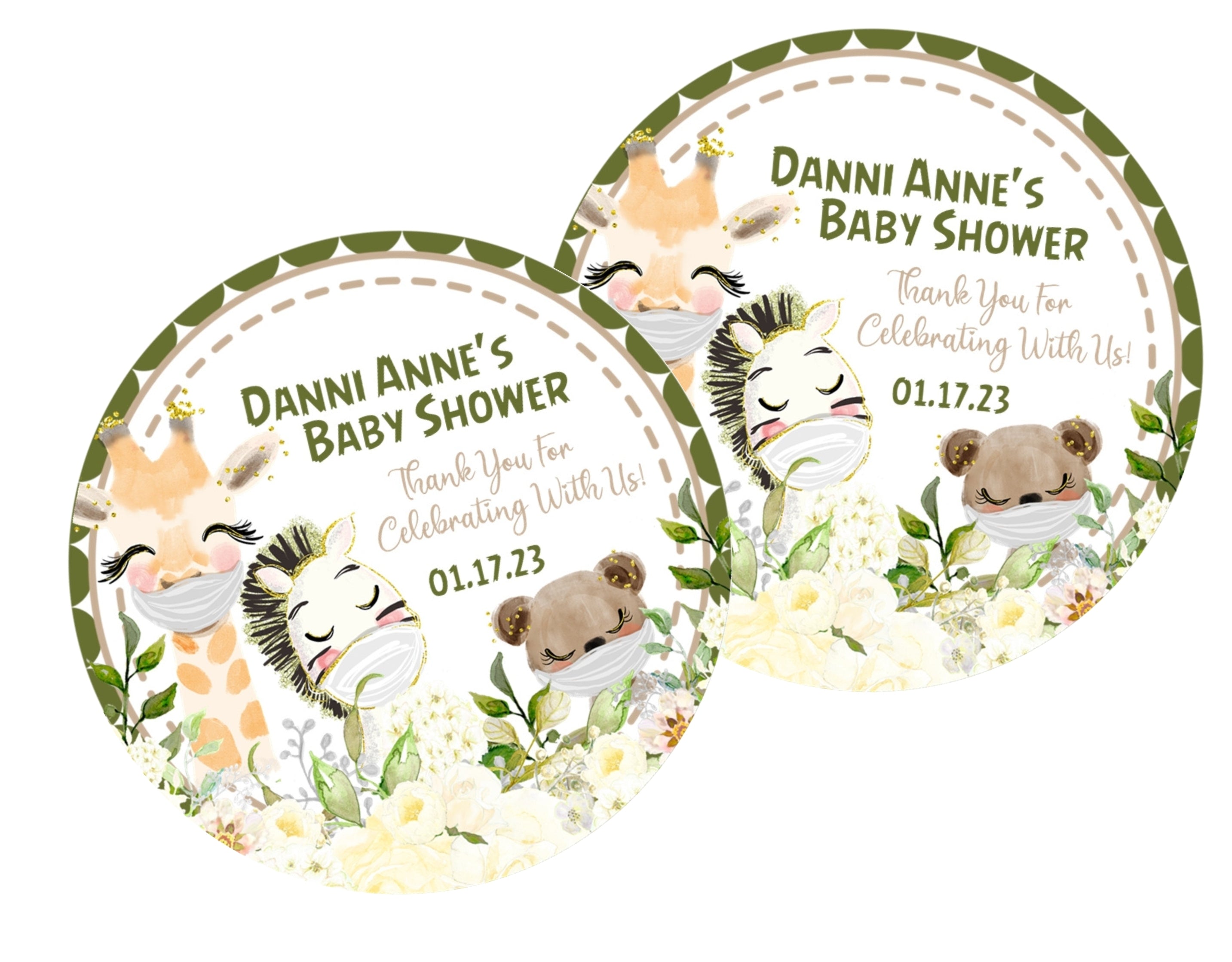 Gender Neutral Safari Animals Baby Shower Stickers