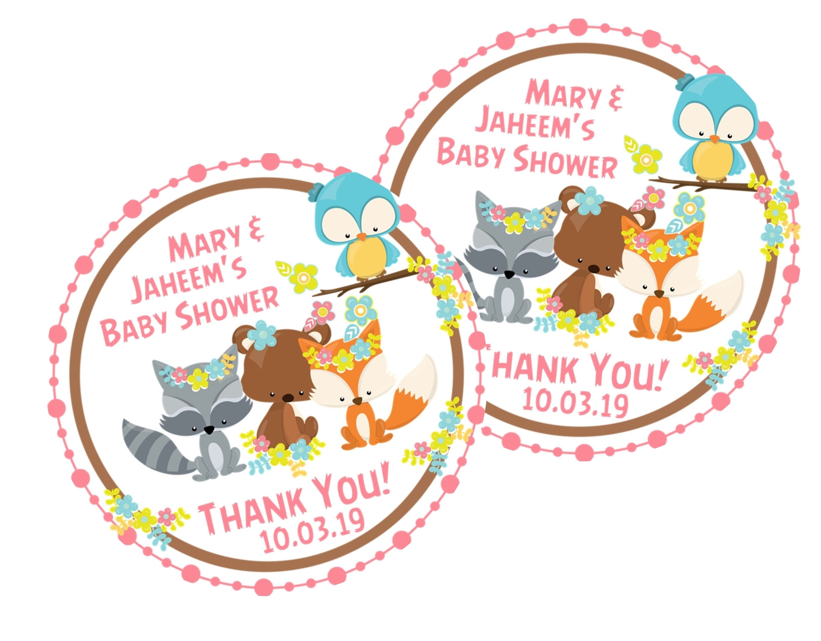 Girls Woodlands Baby Shower Stickers Or Favor Tags